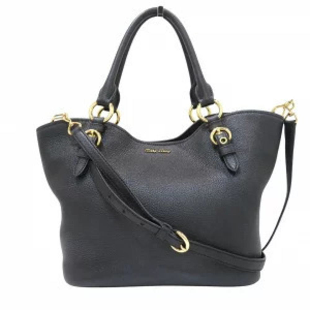 Miu Miu Vitello leather 2way handbag dual rolled top Black